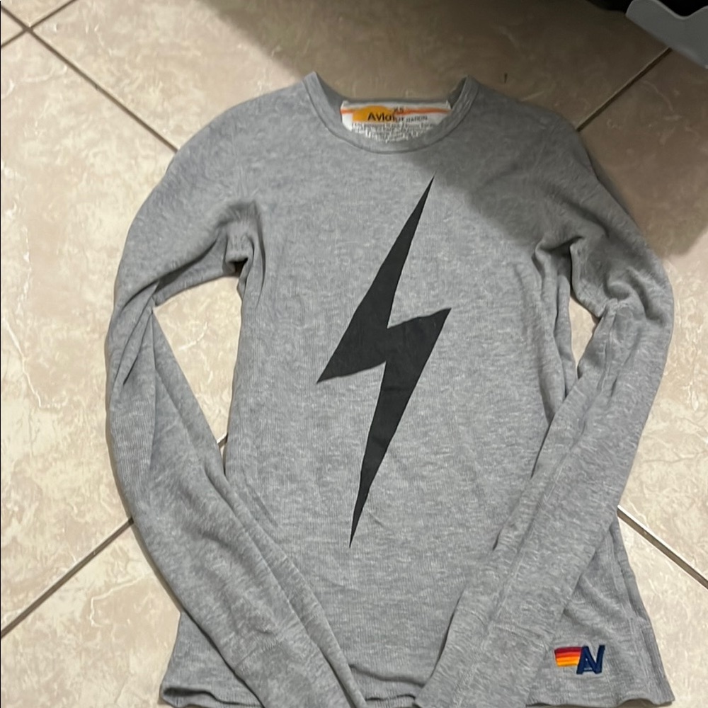 Aviator Nation Gray Tee with Black Bolt Graphic